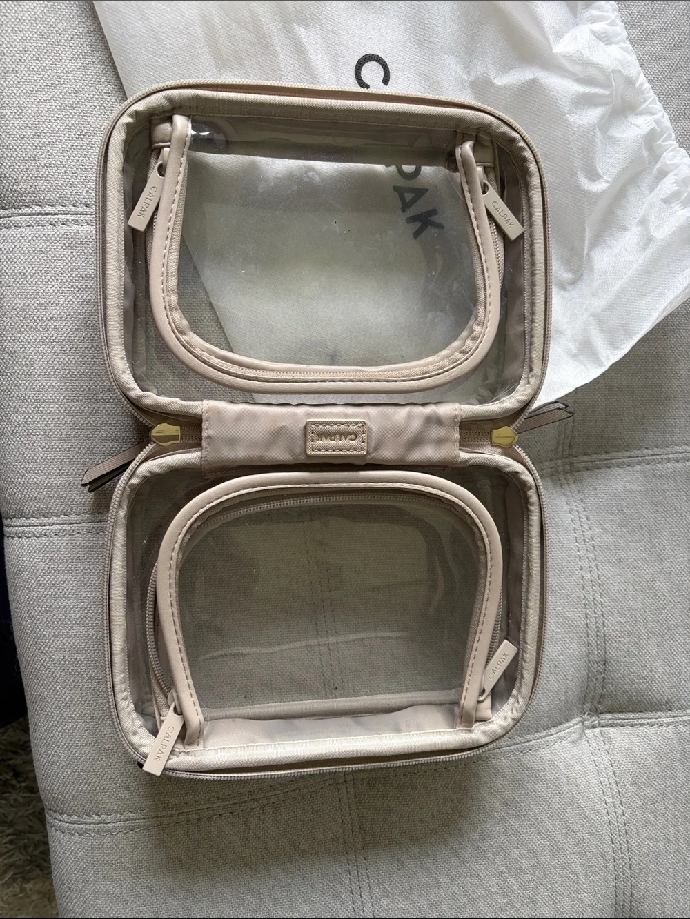 Calpak Small Clear Cosmetic Case in Stone